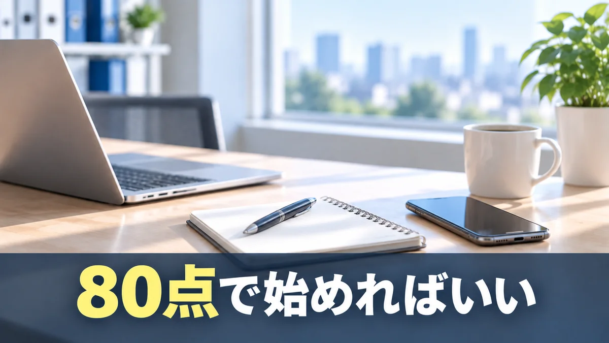 議事録は80点で始めればいいことを示すバナー