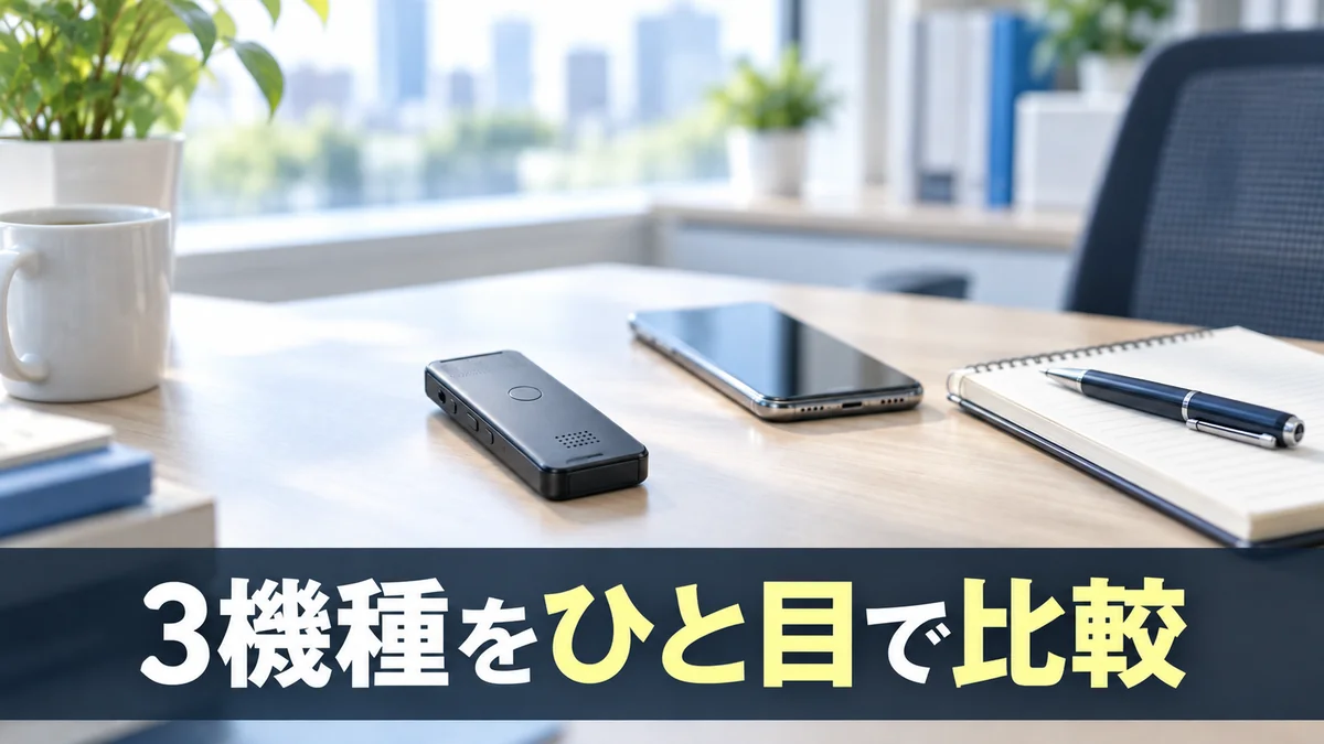 AIボイスレコーダー3機種をひと目で比較することを示すバナー