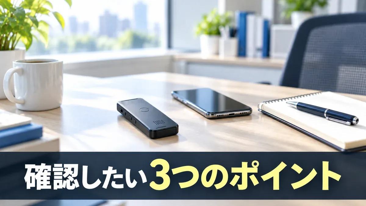 AIボイスレコーダーを安全性で選ぶとき確認したい3つのポイントを示すバナー