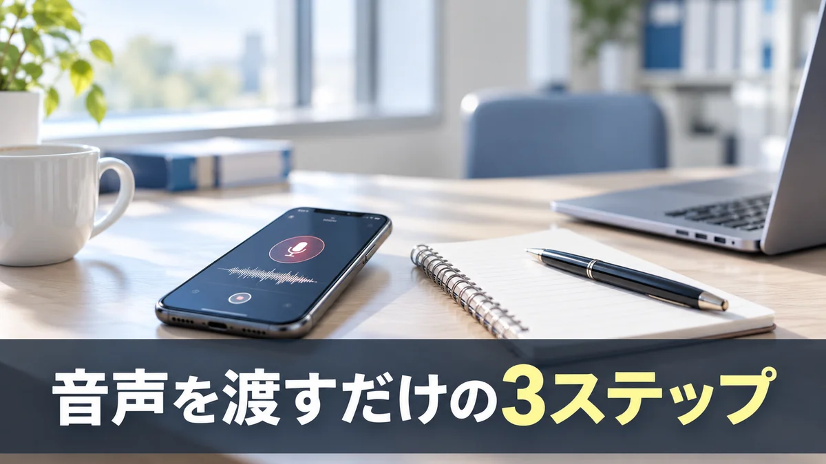 音声を渡すだけの3ステップで議事録を文字起こしするバナー