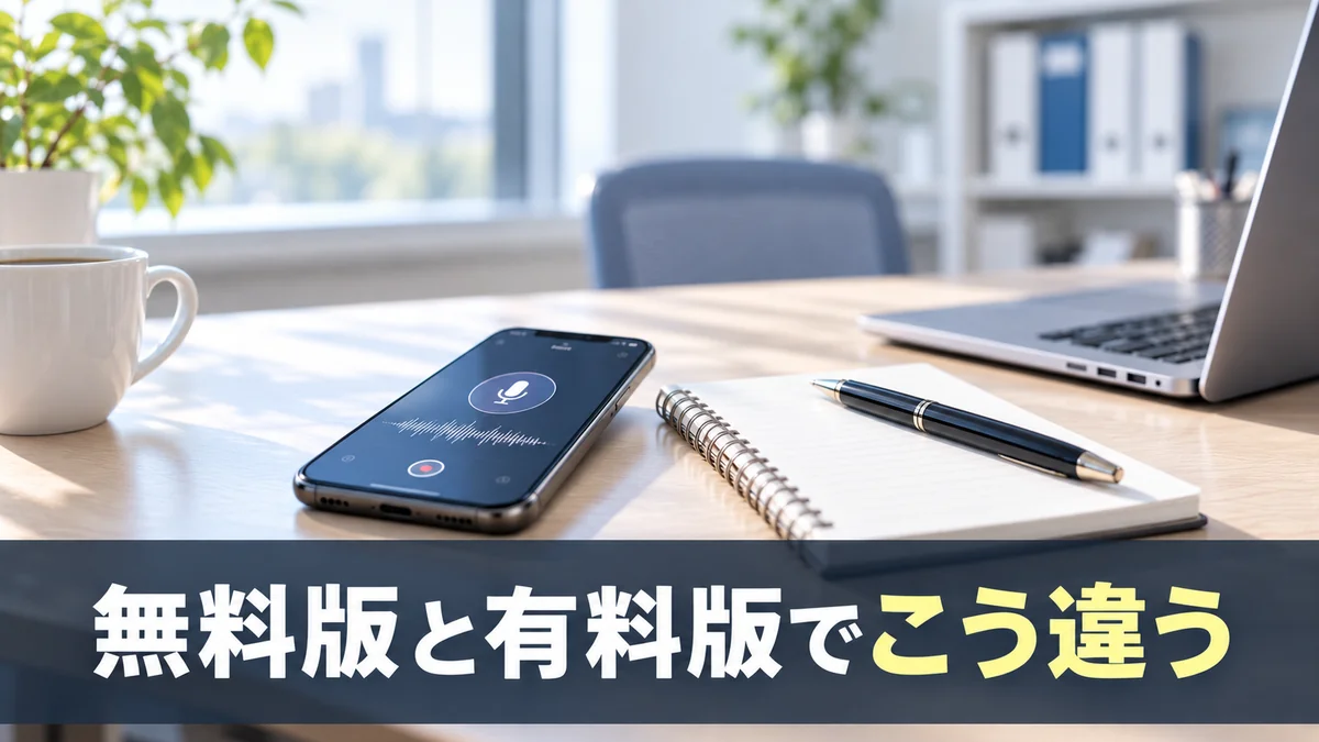 ChatGPTの無料版と有料版で文字起こしの結果が違うことを示すバナー