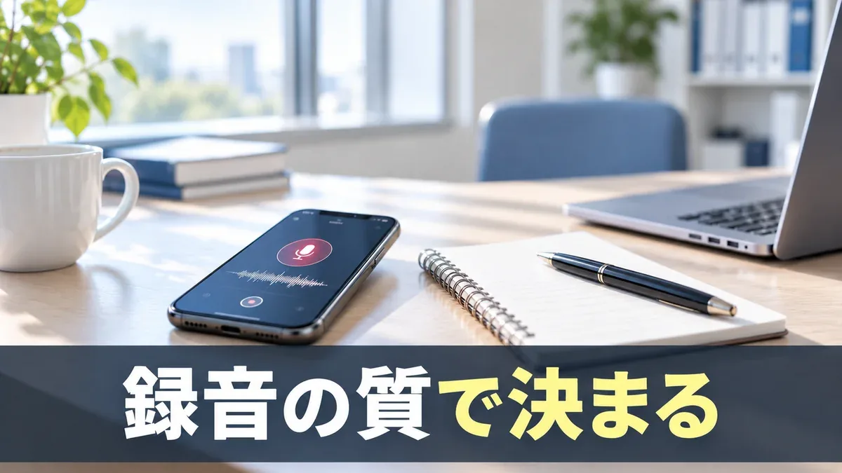 文字起こしの精度は録音の質で決まることを示すバナー