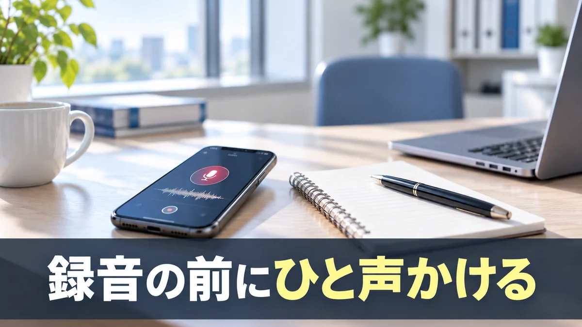 会議を録音する前にひと声かけることを示すバナー